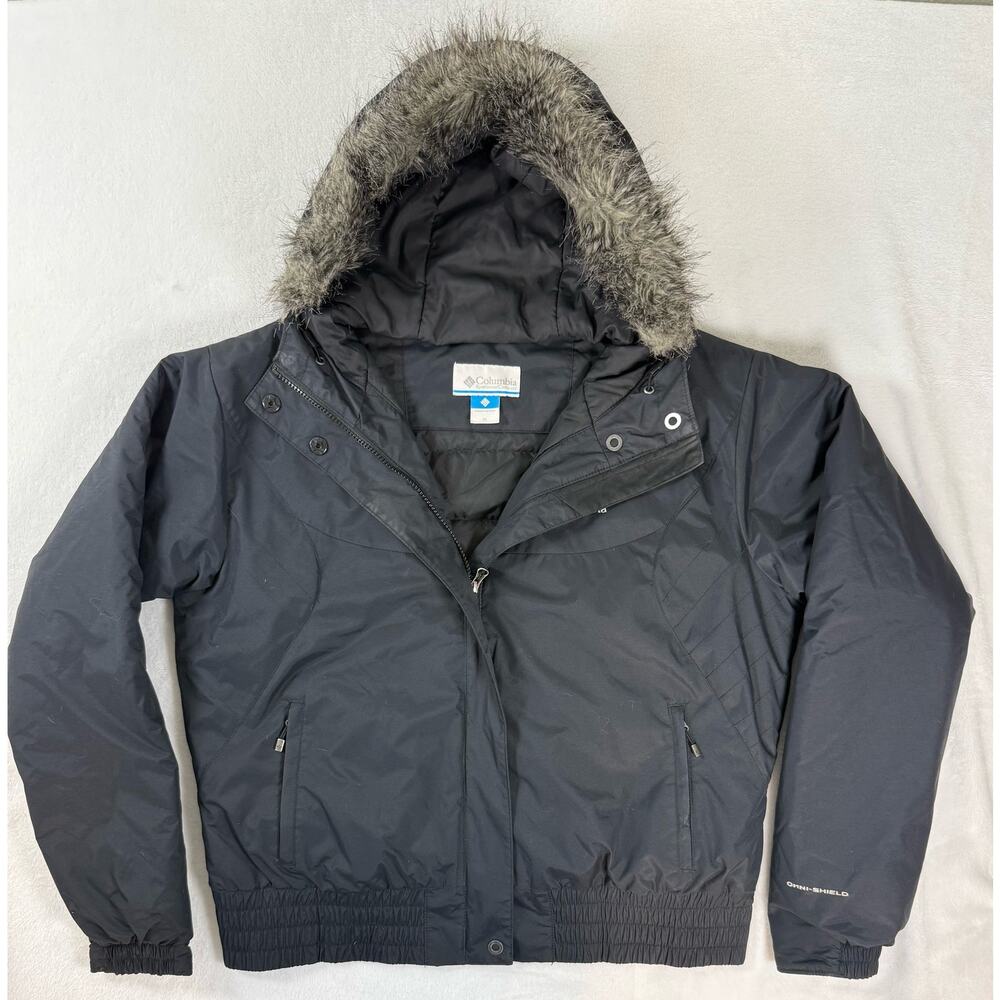 COLUMBIA Women's XL Insulated Jacket Faux Fur Trim Hood Featherless Black